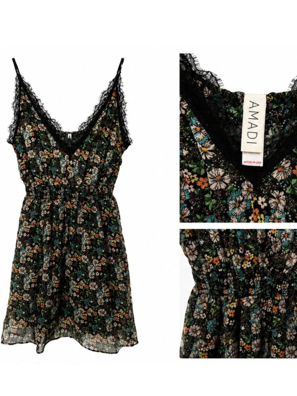 Anthropology Amadi Floral Lace-Trim Black Mini Dress